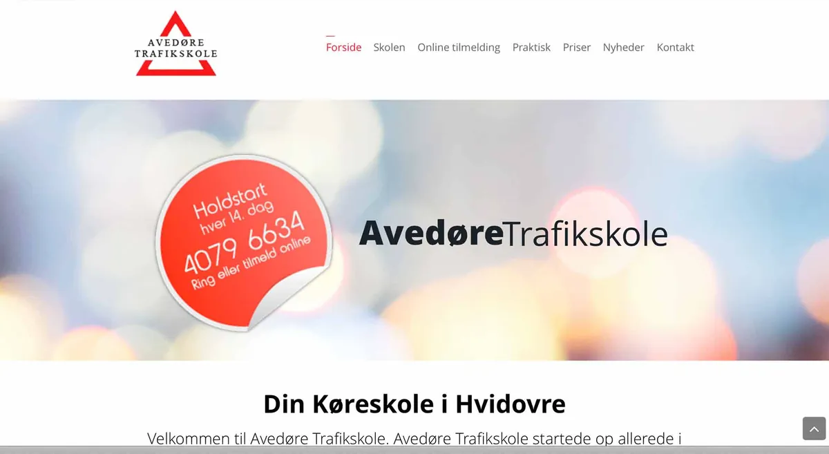 Skærmbillede af hjemmesiden for Avedøre Trafikskole
