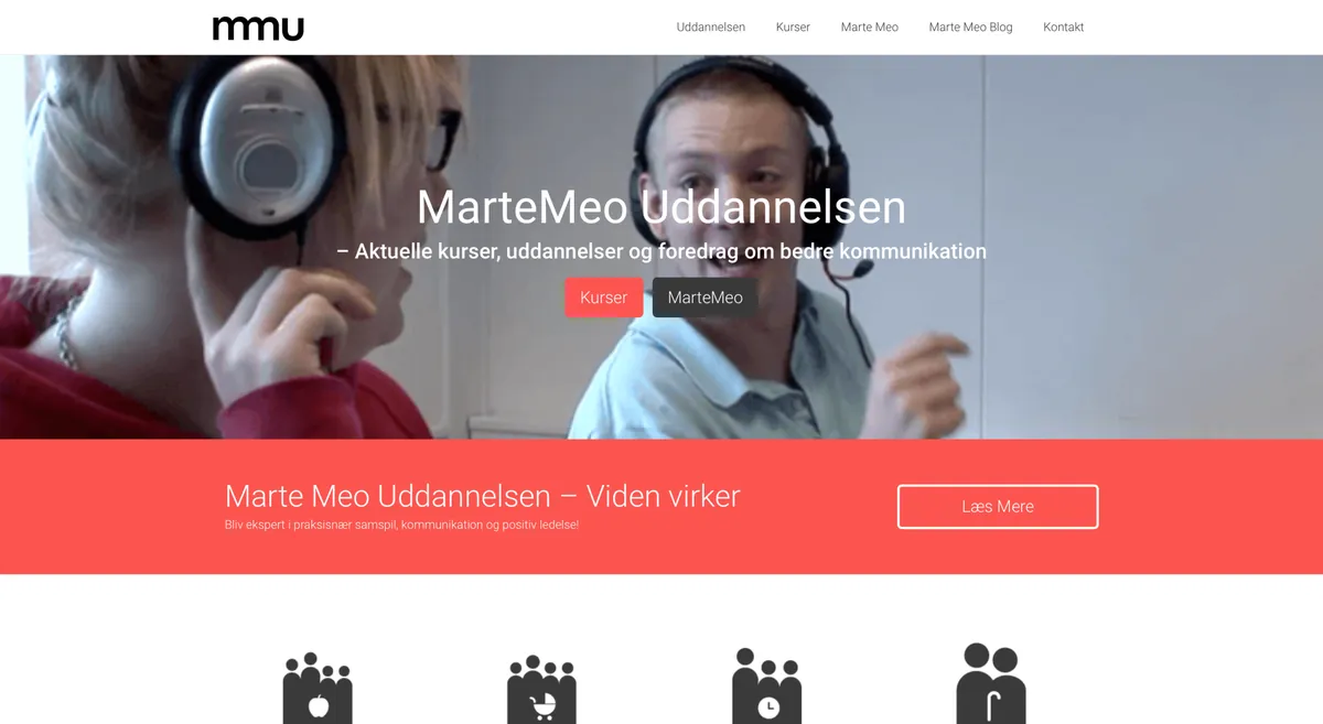 Skærmbillede af hjemmesiden for MarteMeo Uddannelsen