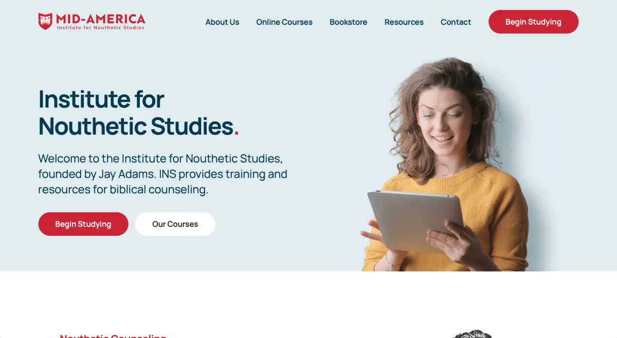 Skærmbillede af hjemmesiden for Institute for Nouthetic Studies