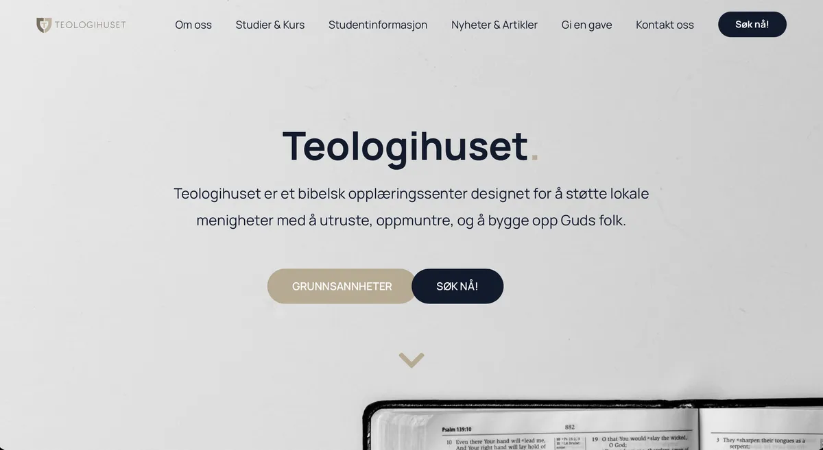 Skærmbillede af hjemmesiden for Teologihuset