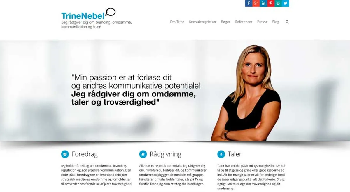 Skærmbillede af hjemmesiden for Trine Nebel