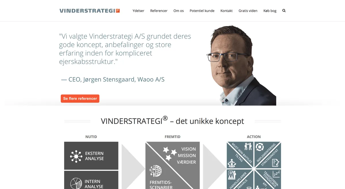 Skærmbillede af hjemmesiden for Vinderstrategi A/S